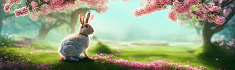 Lamas personalizadas con tu foto Cute little rabbit for easter spring holiday, spring holiday banner illustration. Nice rabbit sitting on the meadow grass grass. spring flower meadow