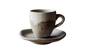 Tasse de thé en gré coloré, céramique émaillé, style rustique, image détourée, isolé - obrazy, fototapety, plakaty