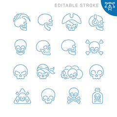 Skull related icons. Editable stroke. Thin vector icon set