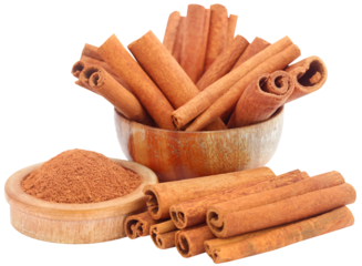 Bunch of some fresh aromatic cinnamon with powder spice