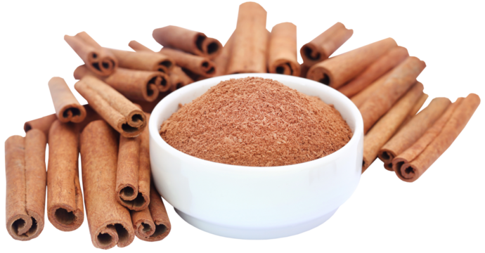 Bunch of some fresh aromatic cinnamon with powder spice