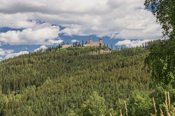 Fototapeta na wymiar A view to the old castle Kasperk and surrounding landscape at Kasperske hory, Czech republic