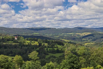 A view to the landscape with fields, meadows and forests near castle Kasperk, Czech republic