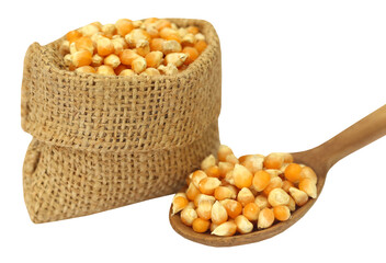 Corns in sack bag with spoon