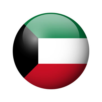 Kuwait flag - glossy circle badge. Vector icon.