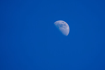 Beautiful half moon on the clear blue sky 