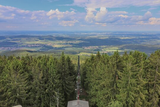 A view from the mountain Klet and its cableway near Cesky Krumlov, Czech republic