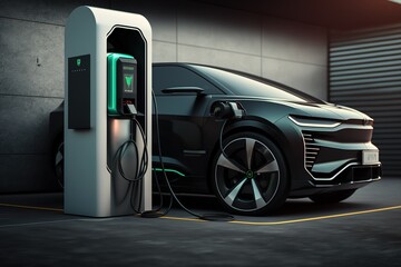 Fototapeta na wymiar car at futuristic charging station