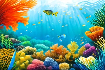 Fototapeta na wymiar Watercolor Illustration of fishes. Generative AI