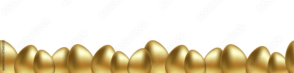 Poster bottom border of easter gold egg on transparent background banner. easter eggs horizontal seamless p