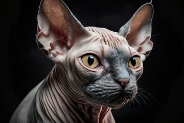 Mysterious Beauty: Close-Up Portrait of a Sphinx Cat. Generative AI.