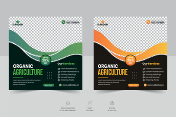Organic agricultural and farming services social media post banner and agro farm web banner template design