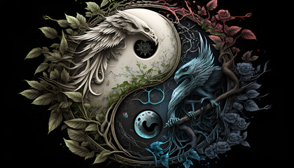 yin yang fantaisy, généré par IA - obrazy, fototapety, plakaty