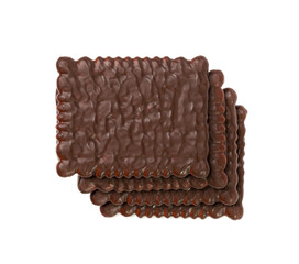 Biscuit Coated in Dark Chocolate Isolated, Square Cookies, Rectangular Shortbread, Crunchy Digestive Cookie