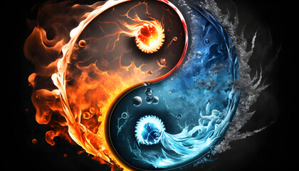 yin yang feu et eau, généré par IA