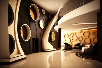Modern hotel lobby decor design.