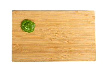 Wasabi Smear on Wood Plate, Green Sushi Paste Mockup, Wasabi Paste Smear, Copy Space