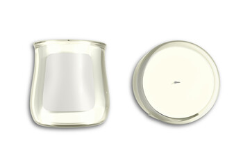 Blank Travel Glass Candle Jar with empty label Mock up template isolated on white background. 3d rendering
