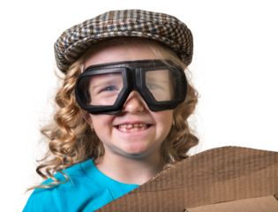 happy child girl playing dream of becoming a pilot