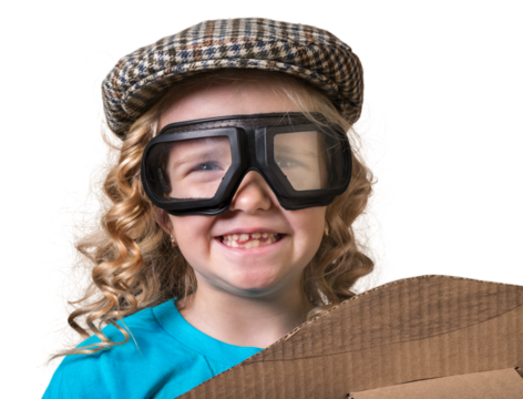 happy child girl playing dream of becoming a pilot