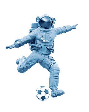 astronaut is kicking the ball