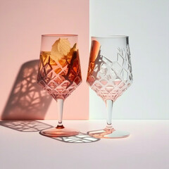 trendy double drinks on minimal background, pastel trendy colors, generative ai illustration