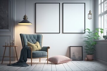 Lag-style Interior with Scandinavian Armchair. Photo generative AI