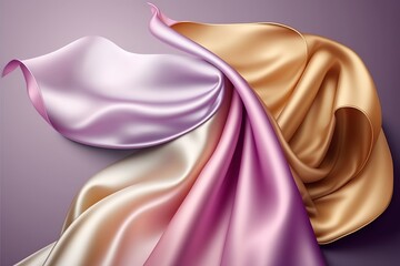 Elegant fashion flying satin silk cloth design for product display. Illustration Generative AI