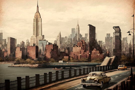 Old style picture of new york. Generative AI