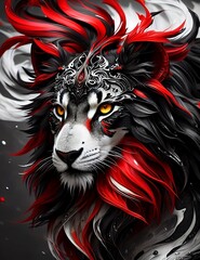 the red and black lion, wild illustration