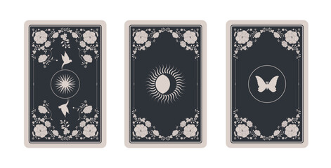 Set of playing cards backs with esoteric designs isolated on white background