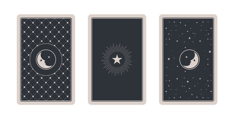 Set of playing cards backs with esoteric designs isolated on white background
