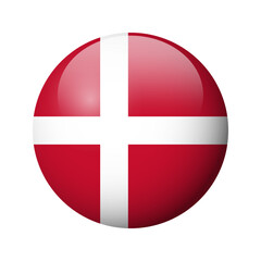 Obraz premium Denmark flag - glossy circle badge. Vector icon.