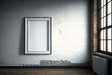 Cozy modern interior with empty frame on the wall