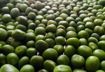 Freshly Peeled Green Peas from pods to make the vegetable. Used selective focus.