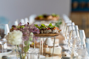 sandwiches with meat on a wooden plate