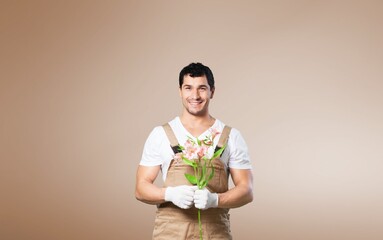 Young happy worker man employee posing