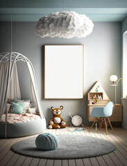 Frame & poster mockup in clean style interior. children room wall art mockup