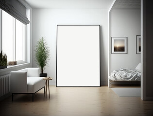 Frame & poster mockup in clean style interior. living room wall art mockup