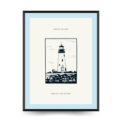 Abstract ocean and sea posters template. Modern sea Botanical trendy black style. Vintage seaweed, fish, shell. Ink wall  art.