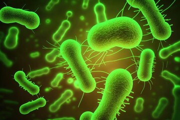 Gorgeous Green Glow Scientists Marvel at Escherichia colis Incredible Background. Generative AI