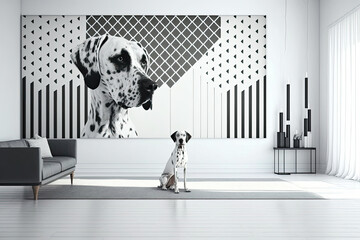 Geometric Design Dog Pattern Brightens Up White Room with Creative Wall Art. Generative AI