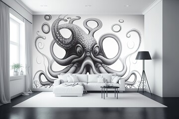 Gorgeous Geometric Octopus Pattern Jazzes Up White Room  An EyeCatching Statement Piece. Generative AI