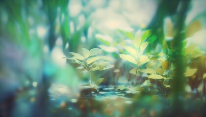 Fototapeta na wymiar Blurred Leaves Plants Over Water Photo Wallpaper Generative AI