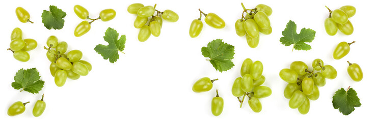 green grapes isolated on the white background with copy space for your text. Top view. Flat lay...