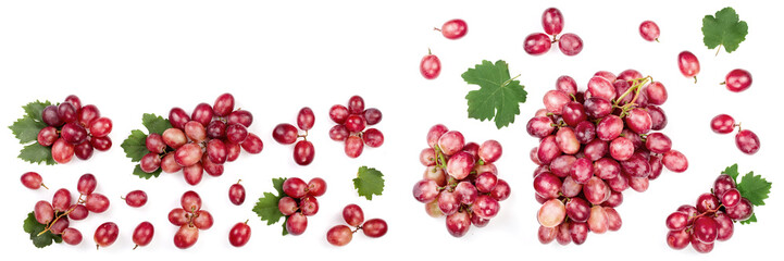 pink grapes isolated on the white background with copy space for your text. Top view. Flat lay pattern