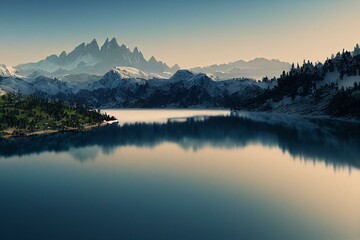Fototapeta na wymiar Alpine Mountain Lake in Austria. Generative AI
