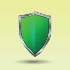 Vector green shield with shadow on yellow background