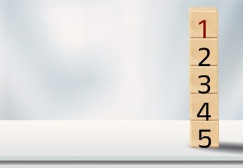Set of wooden cube blocks with numbers