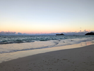 Dusk Serenity at Waimanalo Beach with Island Formation in the distance